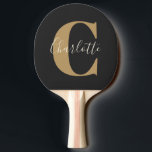 Eleganter moderner Monogrammname in Black Gold Tischtennis Schläger<br><div class="desc">Einfache Personalisierte Monogramm und Name in Black and Gold Ping Pong Paddle</div>