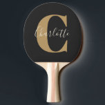 Eleganter moderner Monogrammname in Black Gold Tischtennis Schläger<br><div class="desc">Einfache Personalisierte Monogramm und Name in Black and Gold Ping Pong Paddle</div>