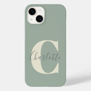 Eleganter moderner Monogrammname in Sage Green Case-Mate iPhone 14 Hülle