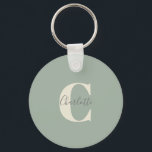 Eleganter moderner Monogrammname in Sage Green Schlüsselanhänger<br><div class="desc">Einfache Personalisierte Monogramm und Name im Schlüsselanhänger "Sage Green"</div>