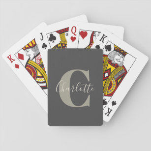 Eleganter moderner Monogrammname in Schwarz-Grau Spielkarten