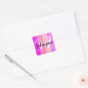 Eleganter, moderner Name Monogramm Pastel Pink Quadratischer Aufkleber