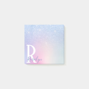 Eleganter, moderner, ombre blauer Glitzer Regenbog Post-it Klebezettel