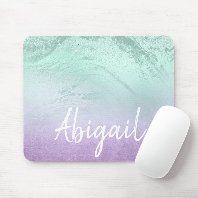 Eleganter moderner ombre lila & mint Glitzer Marmo Mousepad (Mit Mouse)