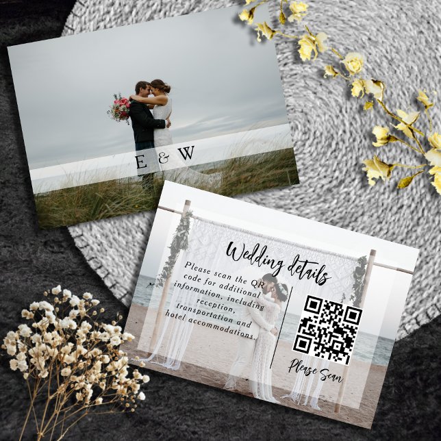 Eleganter moderner Overlay-Hochzeitdetails QR-Code Begleitkarte (Elegant Modern overlay Wedding Details QR code Enclosure Card)