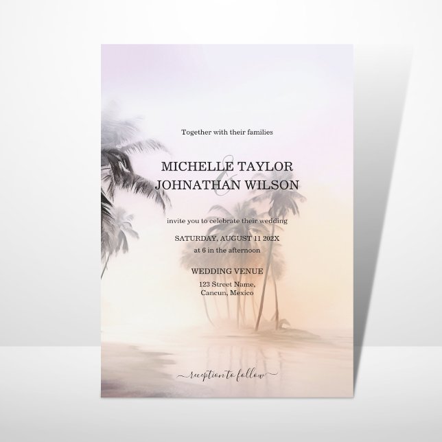 Eleganter moderner Palm Beach Hochzeit in Urlaubso Einladung (Von Creator hochgeladen)