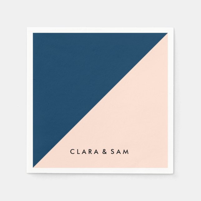 eleganter, moderner pastellfarbener Pfirsichmarine Serviette (Vorderseite)