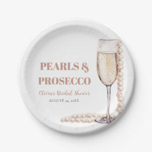 Eleganter Moderner Perlen- und Prosecco-Brautjungf Pappteller