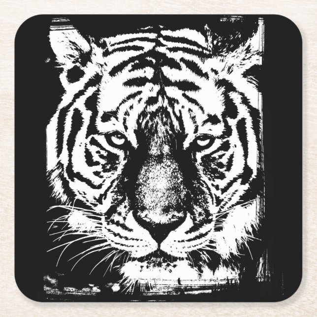 Eleganter Moderner Pop Art Template Leiter Tiger Rechteckiger Pappuntersetzer (Vorderseite)