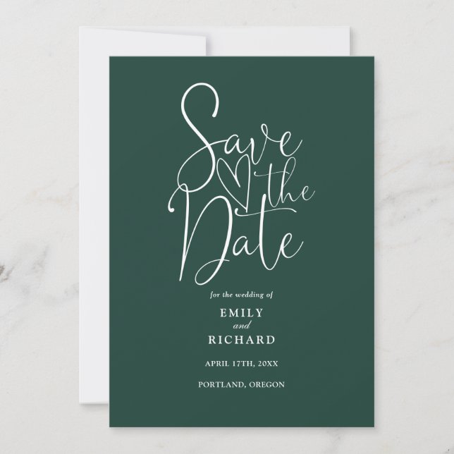 Eleganter moderner QR-Code Emerald Green Wedding Save The Date (Vorderseite)