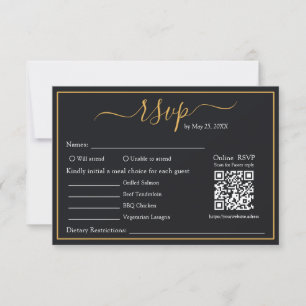 Eleganter moderner QR-Code-UAWG für Schwarz-Gold-B RSVP Karte