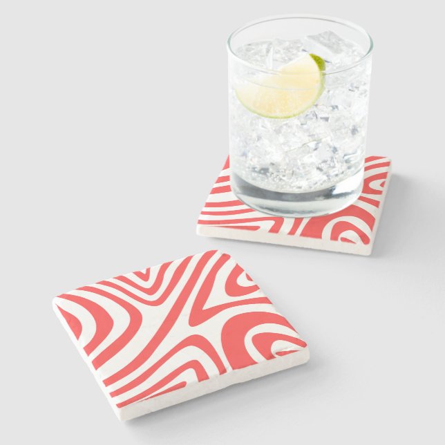 Eleganter, moderner, rauer roter Wellengang abstra Steinuntersetzer (Seitenansicht)