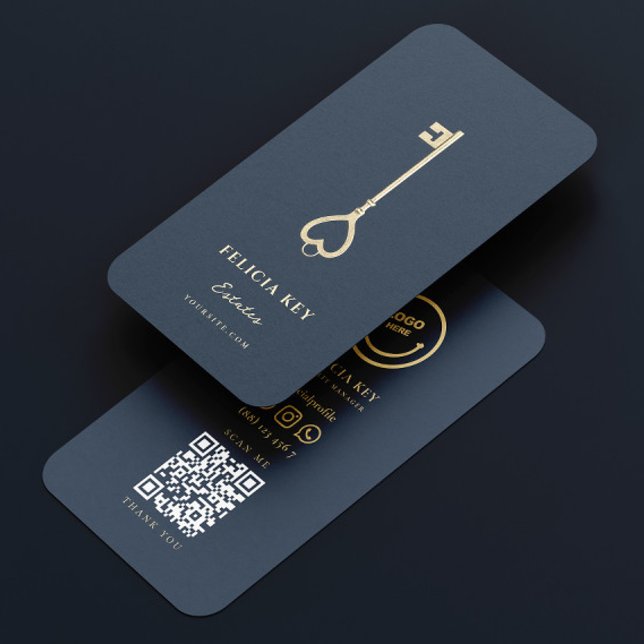 Eleganter moderner Realtor Dark Blue Real Anwesen  Visitenkarte (Von Creator hochgeladen)