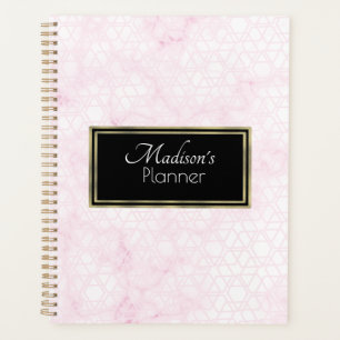Eleganter moderner rosa abstrakter Marmorname Gold Planer