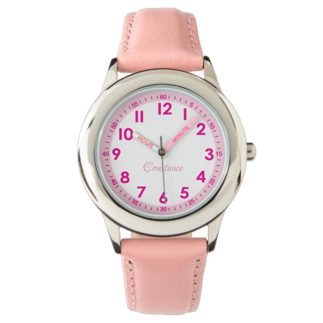 Eleganter moderner Rosa Stilvoller Individuelle Na Armbanduhr (Vorderseite)
