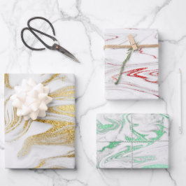 Eleganter moderner, roter, goldgrüner Marmor Geschenkpapier Set