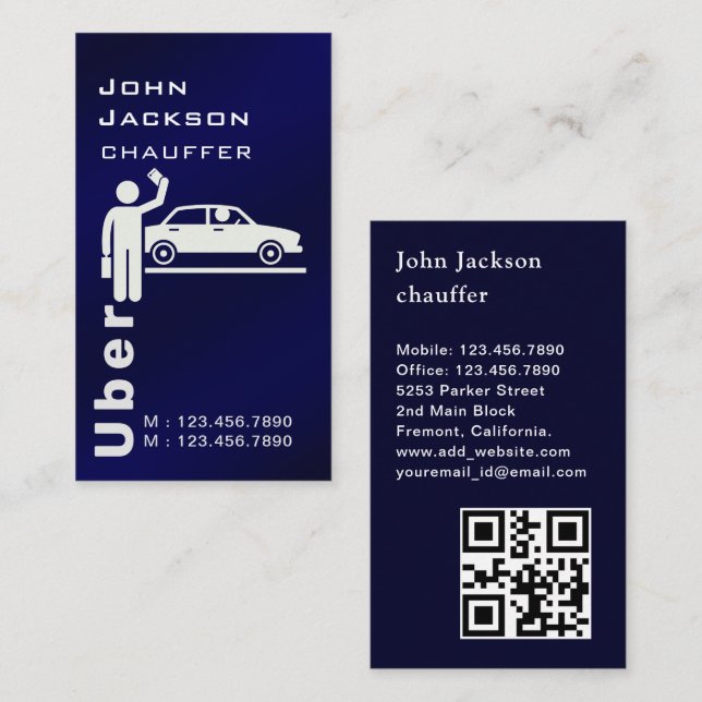 Eleganter moderner Royal Blue QR Code Chauffeur Visitenkarte (Vorne/Hinten)