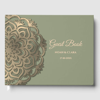 Eleganter moderner Salbeigrün- und Gold-Klassik-Ma Gästebuch