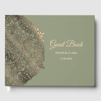 Eleganter moderner Salbeigrün- und Gold-Klassik-Ma Gästebuch