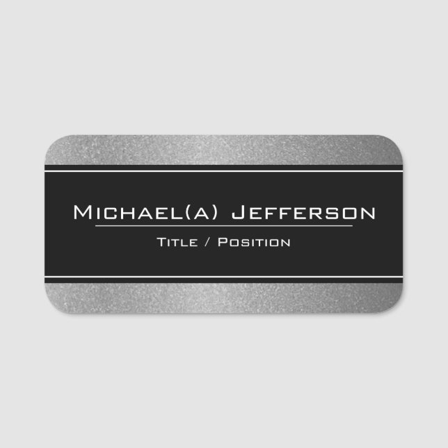 Eleganter, moderner Schwarz auf Luxus Silberner Gl Namensschild (Vorderseite)