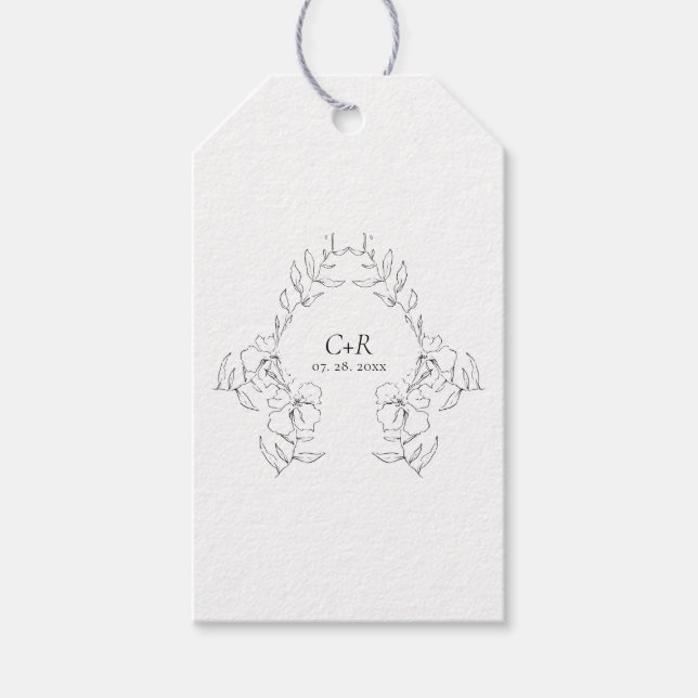 Eleganter moderner Schwarz/Weiß-Blumenkranz Geschenkanhänger (Vorderseite)