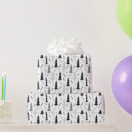 Eleganter, moderner Schwarz-Weiß-Weihnachtsbaum Geschenkpapier