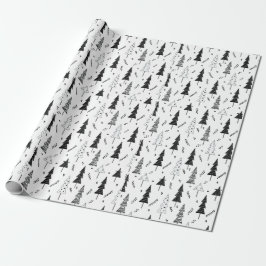 Eleganter, moderner Schwarz-Weiß-Weihnachtsbaum Geschenkpapier