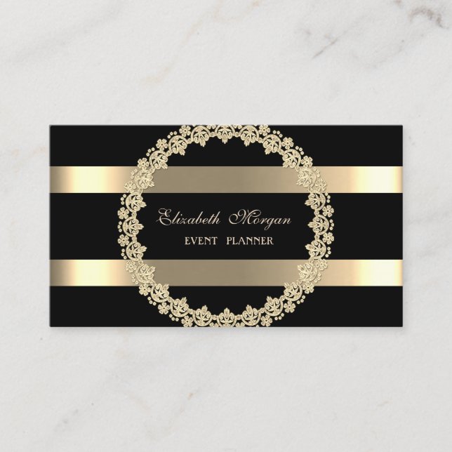 Eleganter, moderner, schwarzer, goldgestreifter Ra Visitenkarte (Vorderseite)