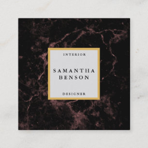 Eleganter, moderner Schwarzer Marmor Imitat Gold F Quadratische Visitenkarte