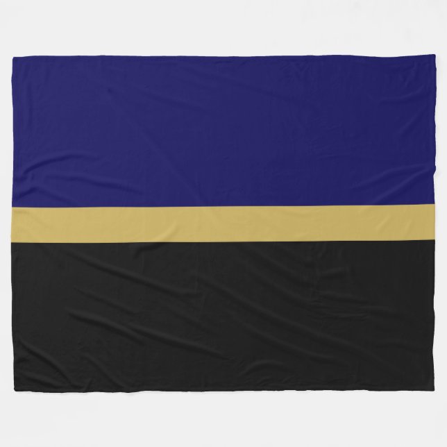 Eleganter moderner schwarzer Navy Blauer Farbblock Fleecedecke (Vorderseite (Horizontal))