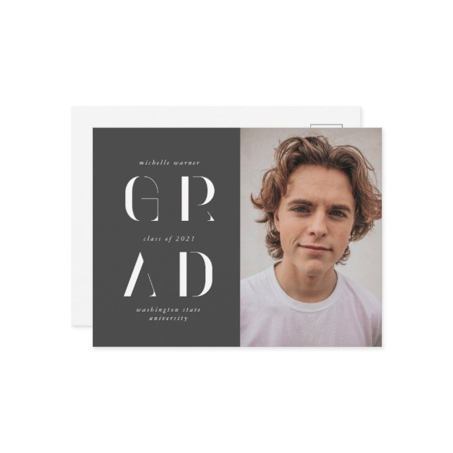 Eleganter moderner Script-Abschluss-Ankündigung Postkarte (Vorderseite/Rückseite Beispiel)