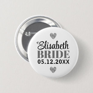 Eleganter moderner Script-Glitzer Hearts Gray Brid Button