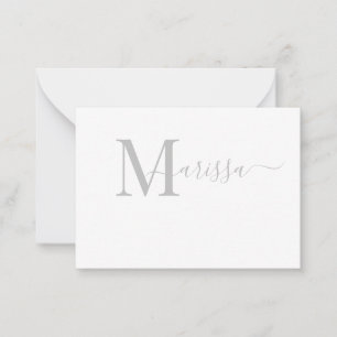 Eleganter, moderner Script-Graue Monogram-Name Mitteilungskarte