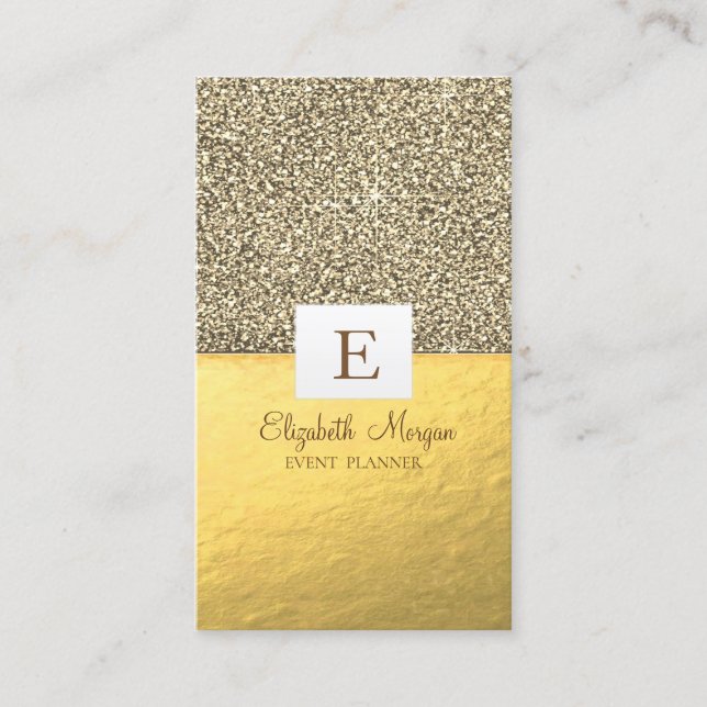 Eleganter moderner Shiny Monogram Gold Glitzer Visitenkarte (Vorderseite)