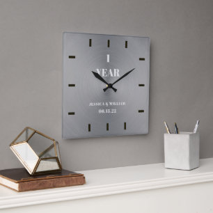 Eleganter, moderner Silberhochzeitanfang Sake Quadratische Wanduhr