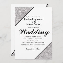 Eleganter moderner silberner Glitzer auf weißem Hi Einladung
