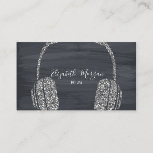 Eleganter, moderner Silver Glitzer Headphone DJ Visitenkarte