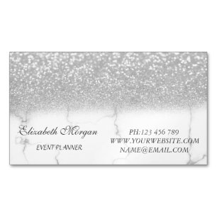 Eleganter, moderner Silver Glitzer Marmor Magnetische Visitenkarte