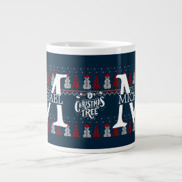 Eleganter Moderner Snowman Monogram Weihnachtsfest Jumbo-Tasse
