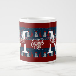 Eleganter Moderner Snowman Monogram Weihnachtsfest Jumbo-Tasse