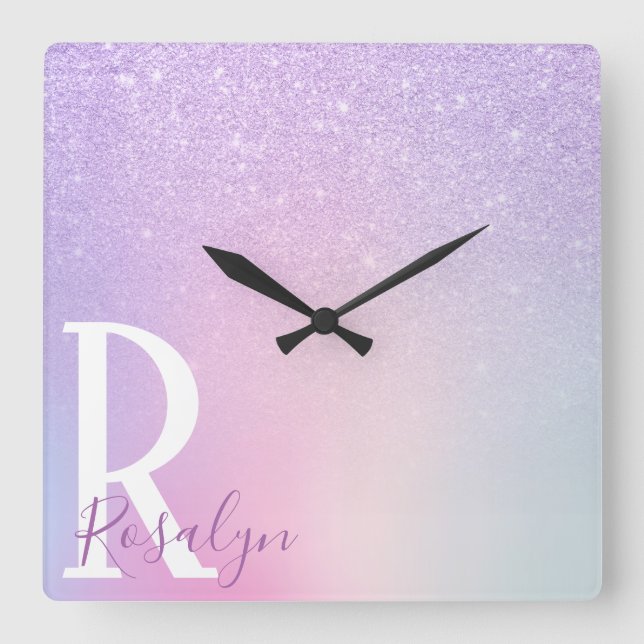 Eleganter, moderner, stilvoller, geistlicher lila  quadratische wanduhr (Vorderseite)