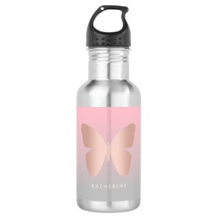 Eleganter moderner trendy Rosengoldschmetterling Edelstahlflasche