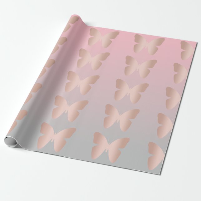 Eleganter moderner trendy Rosengoldschmetterling Geschenkpapier (Ungerollt)