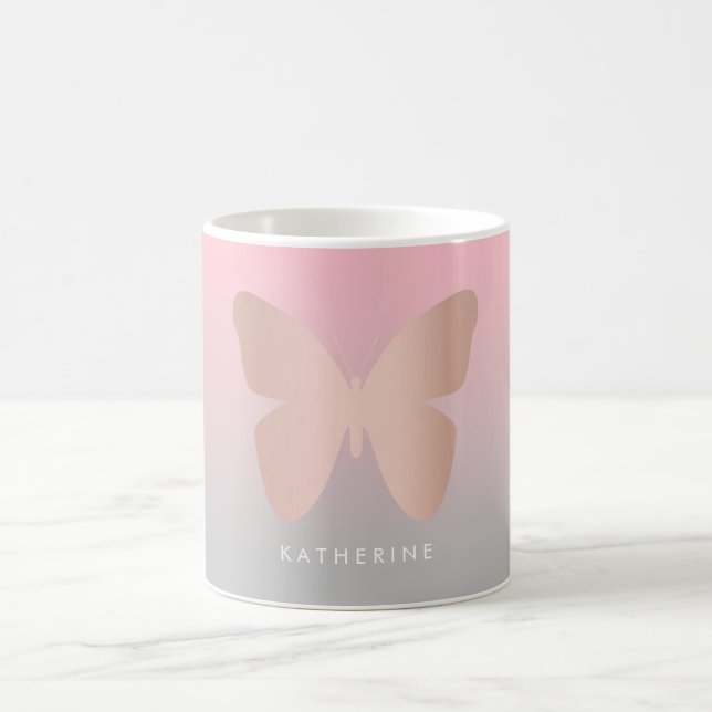 Eleganter moderner trendy Rosengoldschmetterling Kaffeetasse (Mittel)