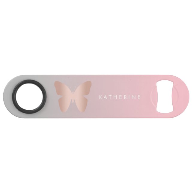 Eleganter moderner trendy Rosengoldschmetterling Speed Flaschenöffner (Vorderseite (Horizontal))