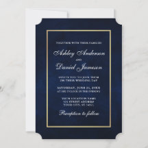 Eleganter moderner Wasserfarben Blue Gold Wedding