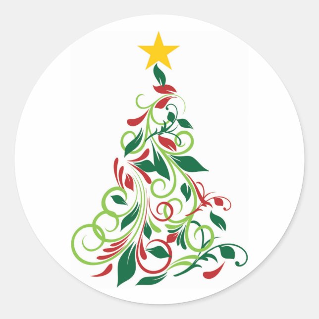Eleganter Moderner Weihnachtsbaum Illustration Runder Aufkleber (Vorderseite)