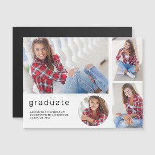 Eleganter, moderner Weißer Abschluss 4 FotoCollage Magneteinladung