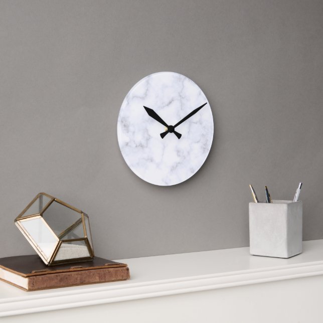 Eleganter moderner weißer Marmor Runde Wanduhr (Büro)
