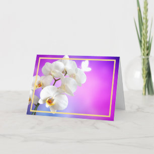 Eleganter, moderner Weißer Orchideen Blume Goldene Karte